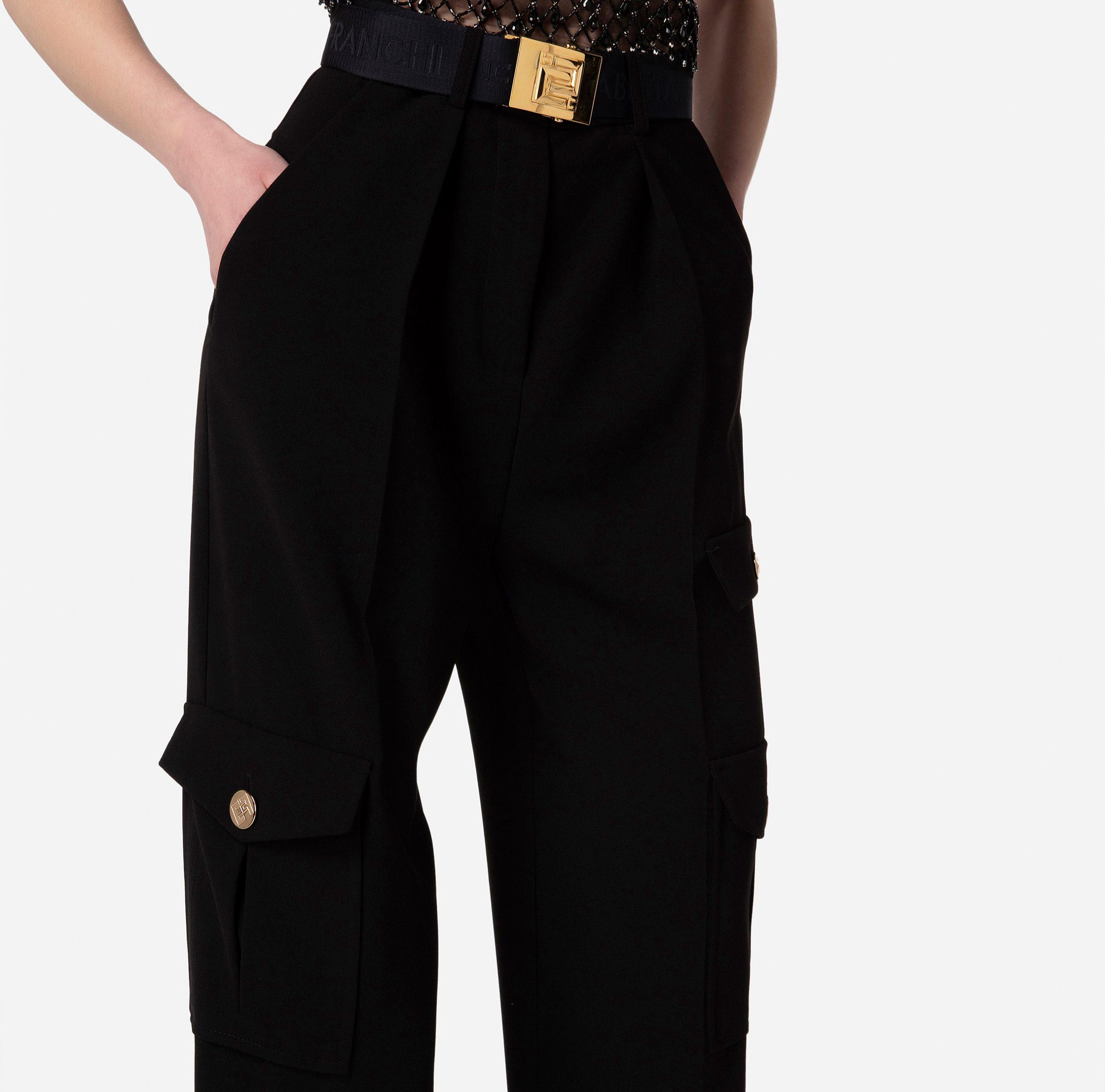 ELISABETTA FRANCHI PA02937E2 Cargo trousers in crêpe fabric with belt