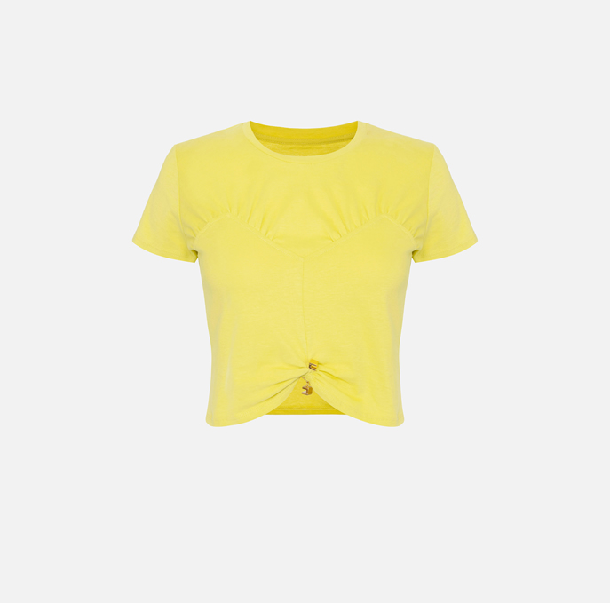 Gathered cotton jersey crop top